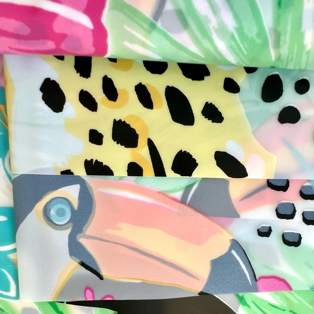 Tropical Fiesta Peva Shower Curtain Flowers Leaves Toucans Leopards